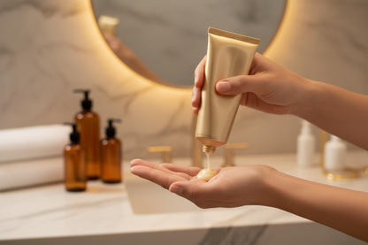 Nettoyant visage tube doré - en utilisation
